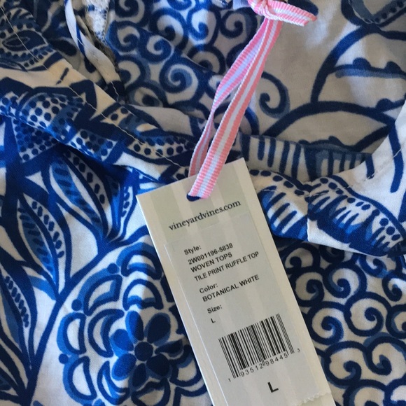 NWT Tuckernuck x Vineyard Vines collab blue & white block print ruffle tank L - Picture 10 of 12